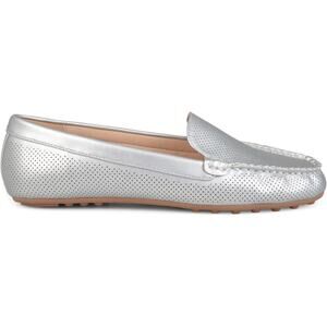 Brinley Co. Womens Comfort Sole Faux Nubuck Laser Cut Loafers Silver, 5.5 Regula